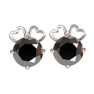 3,60Kt Runden Form Natürlich Schwarz Diamant Ohrstecker Im 925er Sterling Silber - Bild 1 von 8