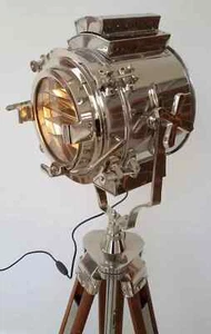 Vintage Hollywood Collectible Spotlight Wooden Heavy Tripod Big Light Floor Lamp - Picture 1 of 5