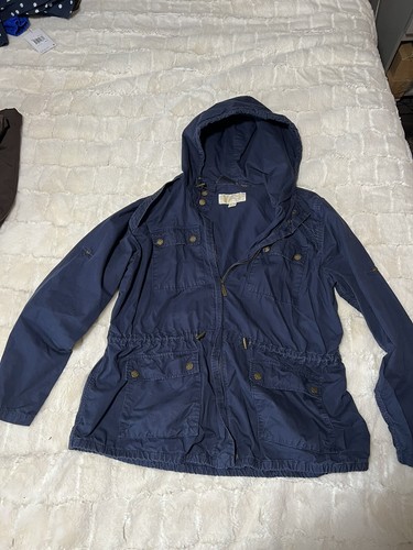 Michael Kors cappotto blu con cappuccio donna taglia media bottoni cerniera