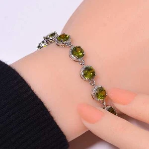 Peridot Gemstone 925 Sterling Silver Tennis Bracelet 7.99" B79, Gift for her - Picture 1 of 4