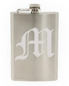 Older englischer Monogramm Buchstabe "M" geätzter Flachmann 8 Unzen - Bild 1 von 1