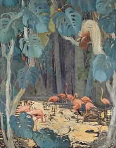 Impresión en lienzo Jessie Arms Botke flamencos y aves tropicales 16 x 20 - Imagen 1 de 5