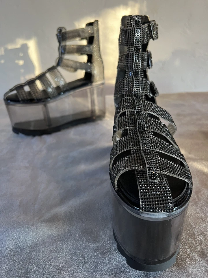 Sandalias de plataforma YRU Qloud Odyssey negras talla 8 nuevas sin caja estrás suela Lucite ahumada Foto 1 de 4