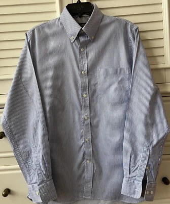 CAMISA DE VESTIR HART SCHAFFNER MARX 100% ALGODÓN HOMBRE MEDIANA AZUL RAYAS Foto 1 de 4