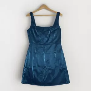 Lulus Gorgeous Aesthetic Teal Blue Taffeta Sleeveless Medium Mini Dress NWT - Picture 1 of 10