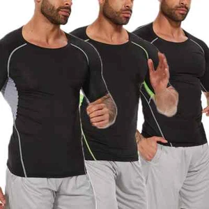Men's Compression Tops Workout Short Sleeve Slimming Undershirts Fitness T shirt - Picture 1 of 26