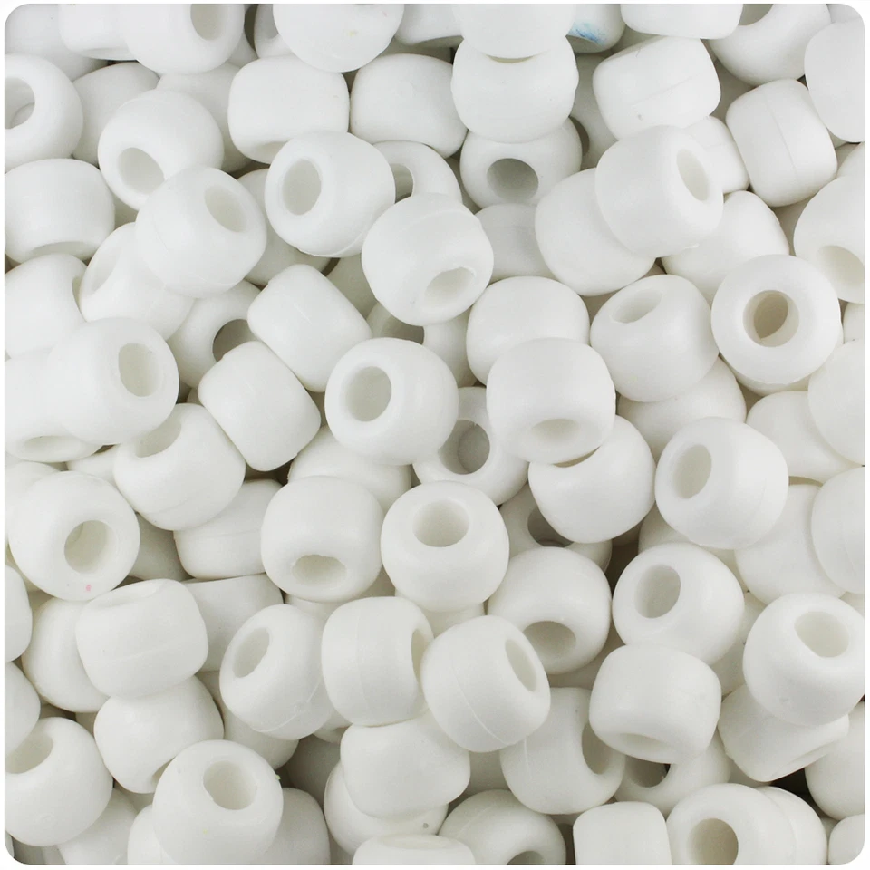 BeadTin White Matte 9mm Barrel Pony Beads (500pcs) - Image 1 of 1