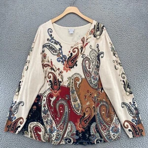 Chicos Pullover Damen 2 US Large beige bunt Paisley Stretch Alltagspullover - Bild 1 von 11