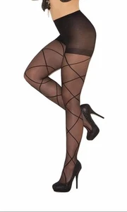 Criss Cross Strumpfhose Muster Design Detail durchsichtig Nylons Strumpfhose schwarz 1841 - Bild 1 von 3