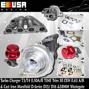 T3/T4 Turbo Charger +Cast Iron Manifold+Adj.Wastegate for 88-00 Civic D15/D16 - Picture 1 of 4