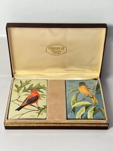 Kongress Spielkarten 2er Set Vogel Decks mit Leder Kartenetui, Vintage Geschenke - Bild 1 von 12