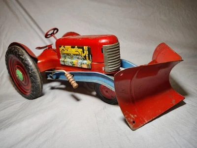 Vintage Marx Toy Tractor w/ Snow Plow;  Tin Litho USA 1940s Rare And Nice! - Image 1 of 4