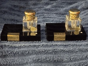 Vintage Montblanc Pair Bleikristall Crystal Inkwells and Stand MCM - Picture 1 of 11