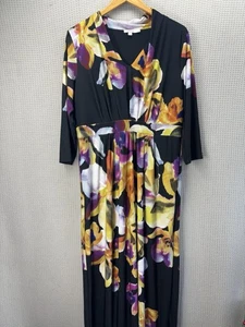 Maxi Vestido Floral Chico’s Mujer Talla 12- Elástico Manga 3/4 Colorido Cuello en V Fluido - Imagen 1 de 11