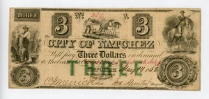 1862 $3 The City of Natchez, MISSISSIPPI Note - CIVIL WAR Era - Picture 1 of 2