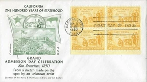 1950 FDC, #997, 3c California Centennial, Fulton M-15, blocco di 4 - Foto 1 di 1