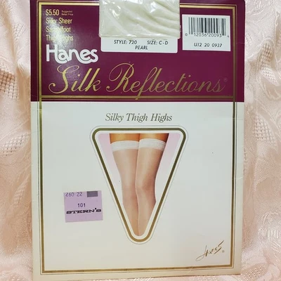 1990 Hanes Silk Reflections Silky Sheer Thigh High Sta Up 长袜 C-D 珍珠  — 第 1/4 张图片