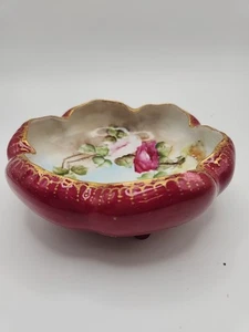 Antique Vienna Austria Hand Painted Roses Pink Footed  Bowl - Bild 1 von 7