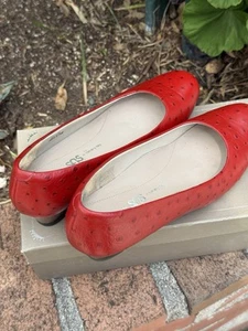 Sas Womens Size 8.0 M  Sofia Red Faux Leather Ostrich Wedge Pump Slip On Heels - Picture 1 of 12
