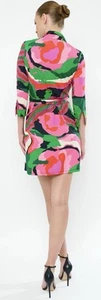 FLORA BEA NYC Milo Minikleid Wickel 198 $ rosa grün lila Stretch 3/4 Ärmel - Bild 1 von 11