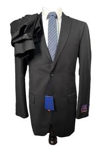 New GIORGIO FIORELLI Mens Black ATHLETIC 2pc Suit 40L Jacket 34x37 UNHEMMED Pant - Picture 1 of 14