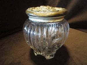 EAPG Cooperativa Humidor Vetro Flint Barattolo Cerniera a Punti Cherubino con Coperchio Ottone Anni '30 - Foto 1 di 14