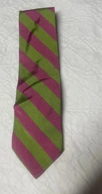 (608) Corbata Hombre Seda J Crew Rosa y Verde Preppy Rayas Diagonales Foto 1 de 4