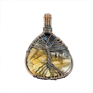 Copper Natural Palm Root Agate Wire Wrapped Tree Of Life Sister Birthday Pendant - Picture 1 of 7