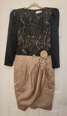 Vtg Riyoid Saito Bergdorf Goodman Dropwaist Evening SilkDress Sheer Black Nude 8 - Image 1 of 4