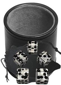 Clear Transparent Dice Squared Corners w/Pouch + PU Leather Grey Felt Lined Cup - Bild 1 von 6