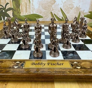 Luxury Chess Set Antique Mythology Chessmen Handmade Inlaid Solid Chess Board - Picture 1 of 9