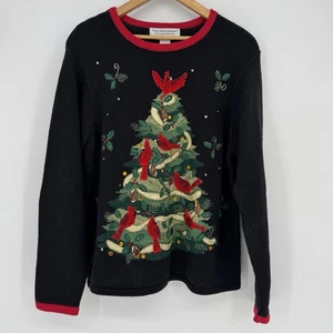 Vintage Tiara International Donna XL Albero di Natale Nero Cardinale Perline Brutto - Foto 1 di 6