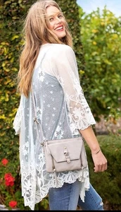 Maurices Boho Open Front Kimono Top Swim Cover Up Lacey Ivory Plus Size 2 18/20 - Picture 1 of 19