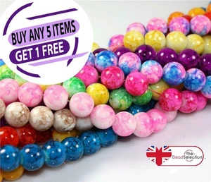 Cuentas de vidrio jaspeado 200x 6 mm 100x 8 mm 50x 10 mm elección de color fabricación de joyas - Imagen 1 de 41