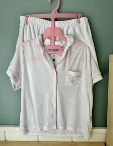 Juicy Couture Pj Set Women’s Sz CL Rhinestones Studded Logo In White Terry Cloth - Picture 1 of 6