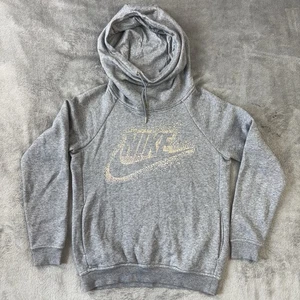 Nike Sweatshirt Womens S Gray Pullover Hoodie Fleeced Funnel Neck Glitter 874114 - Picture 1 of 15