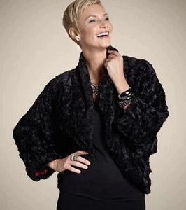 Chicos Black Velvet Victoria Cocoon Jacket Shrug Faux Fur, 2 Medium - Picture 1 of 12