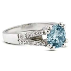1.02ct tw Blue SI1 Round Cut Natural Certified Diamonds 18k Gold Side Stone Ring - Picture 1 of 11