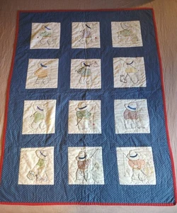 Coperta culla neonato trapuntata piccolo pescatore cucita a mano vintage fatta in casa 36x48 - Foto 1 di 17