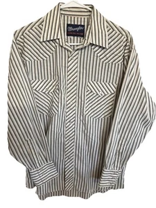Wrangler Men's L Pearl Snap Western Shirt Stripe Cowboy Long Sleeve Gray White - Picture 1 of 8