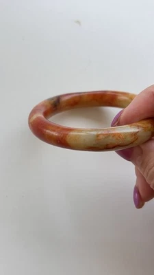 399: Hermoso brazalete antiguo de jade hetiano de nefrita natural para damas和田白玉古董玉镯  Foto 1 de 4