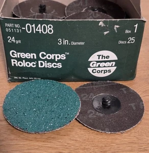 3M Green Corps #01408 Roloc Discs 24YF Grit 3"inch Dia 25 NEW Disks Original Box - Picture 1 of 7