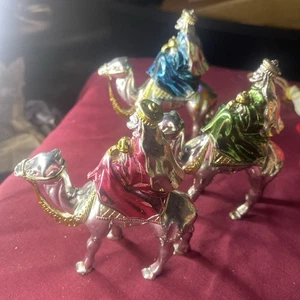 Set Vintage Bradford 3 Weise Männer Könige Weihnachtsschmuck Kunststoff Metallic Farbe - Bild 1 von 11