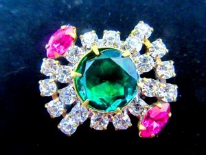 Lebendiger Tschechischer Vintage Stil Glas Strass Knopf Kristall & Rosa mit c Grün - Bild 1 von 4