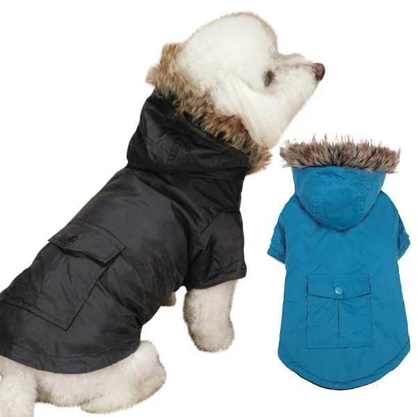 Parka Abrigo Chaqueta Capucha Azul Negro Mascota Invierno XXS-XL Foto 1 de 1