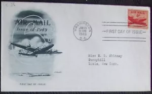 US FDC 6¢ AIRMAIL, ISSUE OF 1949 SC #C39, Washington DC 1949 to Lisle NY - Picture 1 of 1