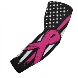 Boys Youth Mens Baseball Football Compression Arm Sleeve Pink Ribbon Month Flag - Picture 1 of 4