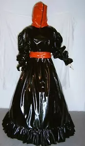 Vestido lacado con máscara largo ancho dobladillo volantes cinturón con cordones dote Vinyldress Mask  - Imagen 1 de 4