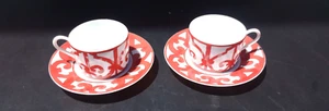Set 2 Hermes Paris Balcon du Guadalquivir Red Tea Cup & Saucer Porcelain Teacup - Picture 1 of 7