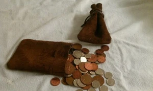 Medieval Larp SCA Reenactment Brown Leather DRAWSTRING MONEY POUCH BAG - Picture 1 of 7